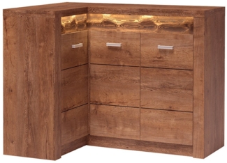 Lomadox Kommode INGENIO-161, Eckschrank Sideboard mit LED Beleuchtung modern in Esche braun