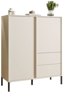 Lookway Hochkommode DELLE Beige Kommode Anrichte aus Metallbeine und LED Beleuchtung, Breite: 103 cm