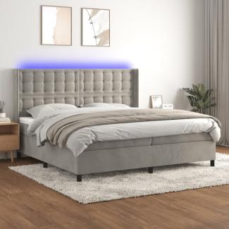 vidaXL Boxspringbett mit Matratze & LED Hellgrau 200x200 cm Samt, Härtegrad: H2 [3139823]