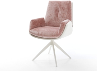 Drehstuhl Clea-Flex Materialmix Echtleder Weiß-Rosé Kreuzgestell breit Weiß 360° drehbar Wippfunktion