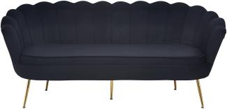 Muschelsofa 3-Sitzer Samt Schwarz Couch Sofa Lounge Couchgarnitur Polstersofa