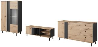 Wohnzimmer-Set Maidstone Wohnwand 3teilig sand grange eiche anthrazit