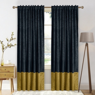 LMaxhome Gardine Samt Zerkleinert Velvet Vorhang Verdunkelnd Verdickt Winter Gardinen, (2 St), Floral Gequetscht, Schwarz-Gold, für Schlafzimmer Wohnzimmer