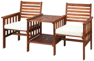 COSTWAY Balkonset, 2 Personen, mit Kissen & Schirmloch, Akazienholz, 350kg