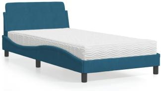 vidaXL Bett mit Matratze Blau 100x200 cm Samt 3208355