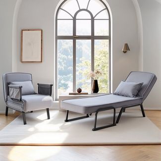 FLEXISPOT Loungesessel 3-in-1 Schlafsessel mit Bettfunktion, Verstellbare Rückenlehne (Gästebett & Schlafsofa aus Leinen mit Seitentasche, Klappbare Beine), Platzsparend für Wohnzimmer, Schlafzimmer oder Büro