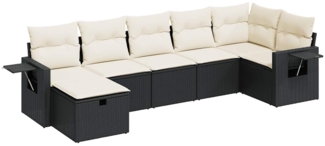 vidaXL 7-tlg. Garten-Sofagarnitur mit Kissen Schwarz Poly Rattan 3325502