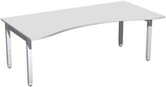 Schreibtisch '4 Fuß Pro Quadrat' Ergonomieform höhenverstellbar, 200x100x68-86cm, Lichtgrau / Silber