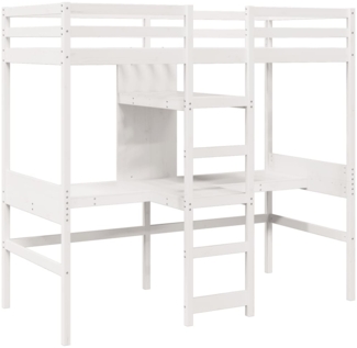 vidaXL Hochbett mit Schreibtisch & Ablagen Weiß 90x200 cm Kiefernholz 3308542