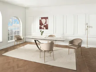 Vente-unique - 6er-Set Stühle mit Armlehnen aus Samt und goldenem Metall – Beige – ORDIDA von Pascal Morabito