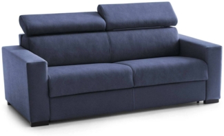 Dmora 2-Sitzer festes Sofa Schiavo, Sofa aus gepolstertem Stoff, verstellbare Kopfstützen und Standardarmlehnen, 100 % Made in Italy, 200 x 95 x 85 cm, Blau