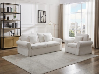 Vente-unique - Sofa 3-Sitzer & Sessel - melierter Stoff - Beige - ZULIPRO von Maison Céphy