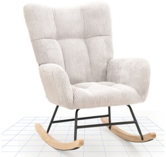 FLEXISPOT Schaukelstuhl mit Hoher Rückenlehne & Fußstütze, Relaxsessel, Schaukelsessel (Moderner Schwingsessel mit Holzkufen, mit Seitentasche), Gepolsterter Relaxsessel für Wohnzimmer & Schlafzimmer