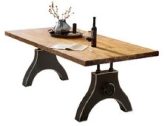 Tisch aus Teakholz, Metall - 200 x 100 x 76 cm - Platte Natur, Gestell schwarz