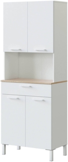 Dmora Großer Mehrzweckschrank Dicentra, Küchenhilfsschrank, Sideboard mit 4 Türen und 1 Schublade, Offener Kleiderschrank, 72x40h186 cm, Weiß und Eiche