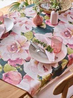 Annimuck Tischläufer SANDER * Edler Tischläufer Mallory rosa Blüten 50 x 140 cm Leinen (1-tlg)