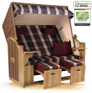 Strandkorb Hanse Strandkorb Strandkorb Ostsee XXL 2,5-Sitzer Volllieger Beige Rot, BxTxH: 150x80x160 cm, Ostsee XXL Volllieger, Ostsee 2,5-Sitzer Modell 2025, Stabiles Wacholder mit handgefertigtem Polyrattangeflecht