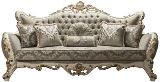 Casa Padrino Luxus Barock Wohnzimmer Sofa Grau / Weiß / Gold 235 x 95 x H. 120 cm - Prunkvolle Couch mit Glitzersteinen und dekorativen Kissen - Edle Barockmöbel