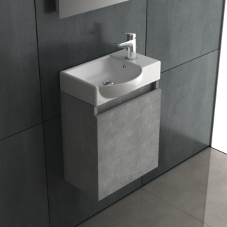 Alpenberger Badezimmer-Set - Badmöbel Set Grau - Möbel Waschtisch Gäste WC 45 cm Breit, (Komplett Set Modern, 2-St, Handwaschbecken mit Badschrank Midi), Badunterschrank mit Soft-Close Funktion vormontiert, pflegeleicht