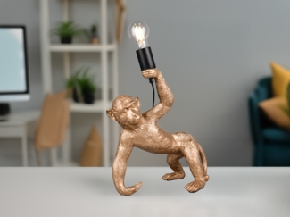 Tischleuchte, gold, Affe, E27, Schnurschalter, H 35,5 cm
