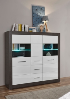 Etero Highboard Vitrine 149cm dark concret / weiß Hochglanz Modern