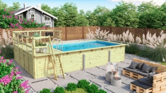 Karibu Rechteckpool-Set 2 mit Filter, 353x582 cm, Holz kdi, Grundkorpus mit 1 Terrasse