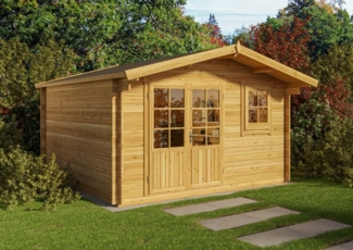 Alpholz Garten- und Gerätehaus Roger-34 Imprägniert Gartenhaus aus Holz in Braun Holzhaus mit 34 mm Wandstärke Blockbohlenhaus mit Montagematerial