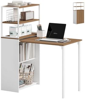 HOMCOM Schreibtisch zu Regal umwandelbar (Computertisch, 1-St, Schreibtisch mit 4 Regale), für Arbeitszimmer, Wohnzimmer, Naturholz