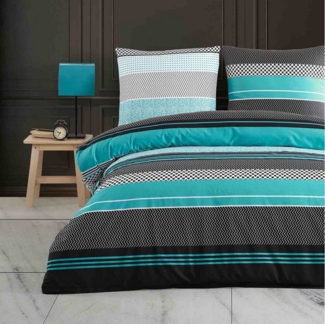 Buymax Bettwäsche Zigo, Renforcé, 4 teilig, Bettbezug-Set 135x200 cm 100% Baumwolle mit Reißverschluss, Streifen