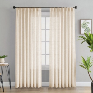 Jibenhome Gardine Leinenoptik Voile Vorhänge Modern Fensterschal für Wohnzimmer, 2 Stück, Gardine Halbtransparente Kräuselband mit Quetschfalten