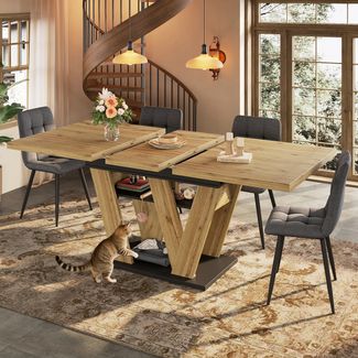 Merax Esstisch Teleskoptisch (119-158,5×80cm), Tisch, Küchentisch, Ausziehtisch, für Küche und Wohnzimmer, Holzfarbener Esstisch mit W-förmigen Beinen