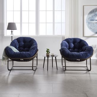 Schaukelstuhl 94,5x111,0x80,0 cm, handgewebt und gepolstert, dunkelblau