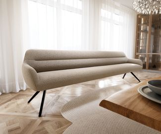 Esszimmerbank Taya-Flex 300 cm Bouclé Schlamm Kreuzgestell kantig Schwarz Taschenfederkern