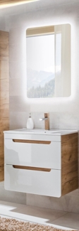 Badezimmer Waschplatz Set in Hochglanz weiß LUTON-56 61 cm Waschtisch & LED-Spiegel, B/H/T ca. 61/200/46 cm