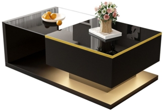 MODFU Couchtisch Hochglanzweiß/Schwarz mit Glasplatte (Satztisch, Wohnzimmertisch, Beistelltisch, 1-St, Funktionales Möbelstück), mit Glas und LED-Effekt