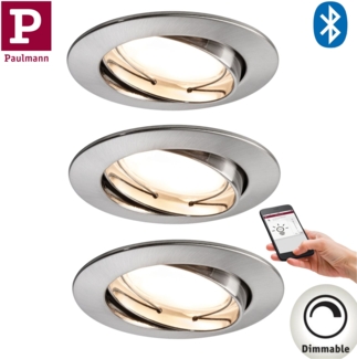 3x Paulmann SmartHome Bluetooth Goal Einbauleuchten Set LED 3x5,8W dimmbar schwenkbar 230/24V 51mm Eisen gebürstet/Alu Zink7167