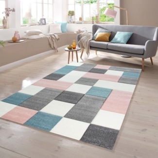 TeppichHome24 Teppich Teppich mit Karo Muster in Rosa Grau Türkis, rechteckig