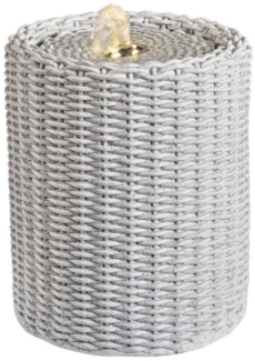 MARELIDA Zimmerbrunnen Brunnen beleuchtet Innen Tischbrunnen Rattan Korb 20cm weiß