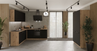 Winkelküche ARIA K-AR ECKE 1 - 215 x 220 + 120 cm Anti Fingerprint Küchenzeile Küchenblock Singleküche Einbauküche Küche Eckküche