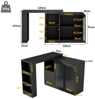 IDEASY Bartisch Hauptkörper 120 x 40 x 97 cm, Um 360° drehbarer Ess- und Barschrank (Um 360° drehbare Bistrotisch für Küchen und Restaurants), multifunktionaler Aufbewahrungsschrank mit Changhong-Glastür