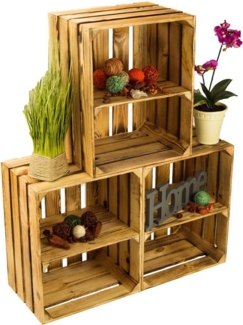 Kistenkolli Altes Land Allzweckkiste 3er Set Obstkisten mit Mittelbrett Quer geflammt Weinkisten Regalkiste (Spar-Set)