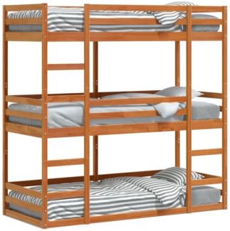 vidaXL Dreifach-Etagenbett Wachsbraun 90x200 cm Massivholz Kiefer 3284256
