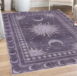 Abakuhaus Teppich Dekorativer Teppich für Wohnzimmer und Schlafzimmer, rechteckig, Sonne und Mond Bohemian Okkultes Design