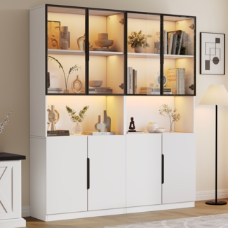 LED Vitrine 160×200 cm mit Glastüren, Aluminiumrahmen, verstellbarem Boden & großem Stauraum, moderner Hochschrank Wohnzimmer