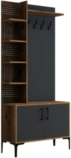 Dmora Eingangsmöbel Anja, Moderner Eingang, Wandgarderobe, Multifunktions-Aufbewahrungskonsole, 90x35h200 cm, Walnuss und Anthrazit