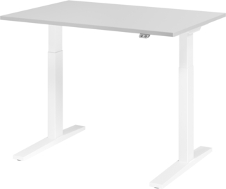 bümö elektrisch höhenverstellbarer Schreibtisch 120x80 cm in grau, Gestell weiß - Schreibtisch höhenverstellbar elektrisch, elektrischer Schreibtisch & Gaming Tisch, XMKA-Serie Bürotisch, XMKA12-5-W