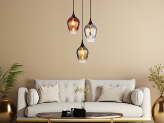 Ausgefallene LED Pendelleuchte mit drei bunten Glas Lampenschirmen, Ø 45cm