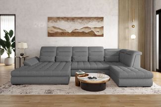 99rooms Toscana Wohnlandschaft Strukturstoff NEVE Anthrazit Links mit Schlaffunktion