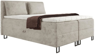 Deine Möbel 24 Boxspringbett TEXAS Boxbett Komplettbett Polsterbett (Velours Breit-Cord, 3-St, Beige Creme Grau Hellgrau Dunkelgrau Schwarz), inkl Topper Bettkästen 140x200 160x200 180x200