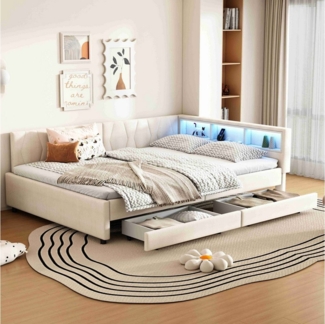 BlingBin Daybett Tagesbett (1 tlg), 90/140x200 cm mit LED, USB & Stauraum, zwei Schubladen